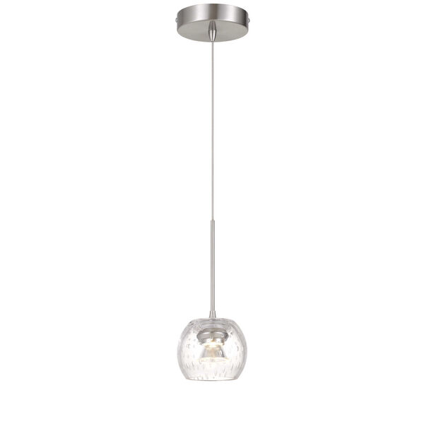 Ithaca Brushed Steel LED Mini Pendant with Clear Bubble Glass, image 3