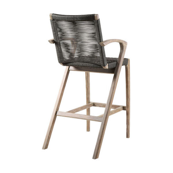 Brielle Teak Charcoal Rope Outdoor Bar Stool, image 4
