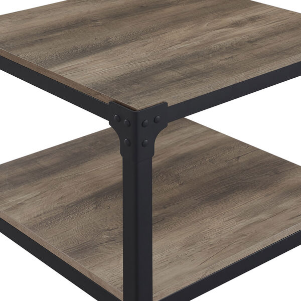 Angle Iron Rustic Wood End Table, Set of 2 - Grey Wash, image 9