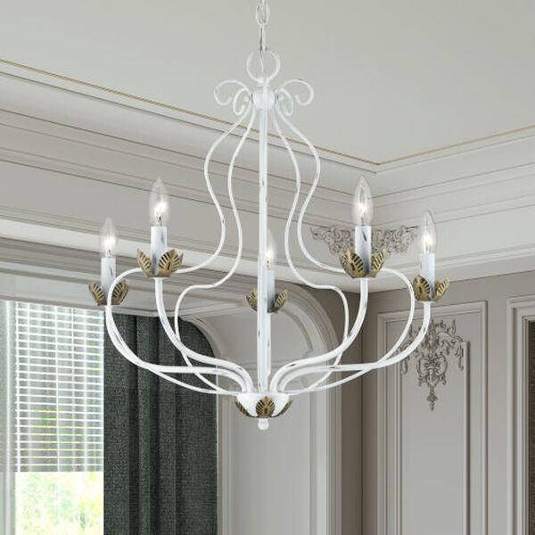 Katarina Antique White with Antique Brass Accents Five-Light Chandelier, image 3