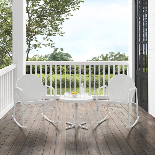 Griffith White Gloss and White Satin Outdoor Rocking Chair Set, Three-Piece, image 3