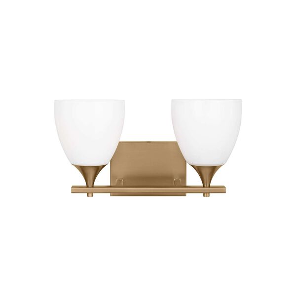 Toffino Satin Brass Two-Light Bath Vanity with Milk Glass by Drew and Jonathan, image 1