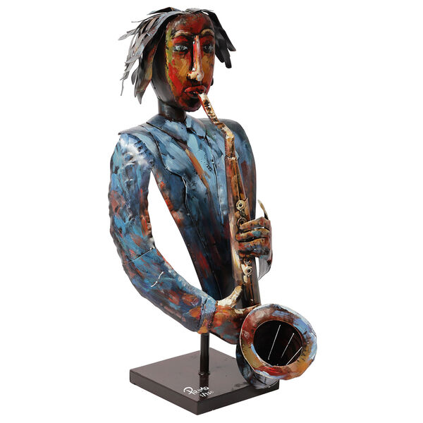 The Saxophonist Iron Hand Painted Colorful Art Sculpture, image 3