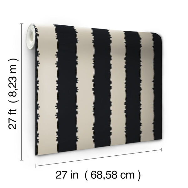 Grandmillennial Black Scalloped Stripe Pre Pasted Wallpaper - SAMPLE SWATCH ONLY, image 5