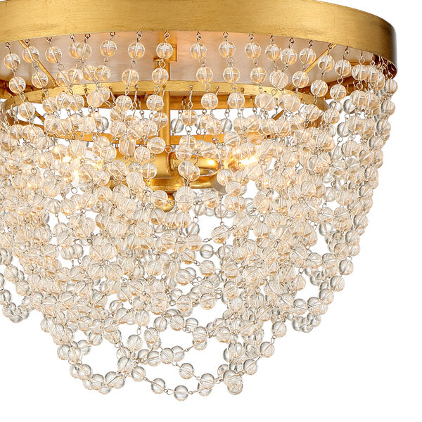 Fiona Antique Gold Three-Light Flush Mount with Clear Glass Bead, image 5