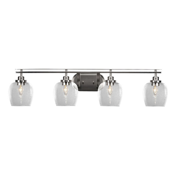 Odyssey Brushed Nickel Four-Light Bath Vanity with Clear Bubble Glass, image 1