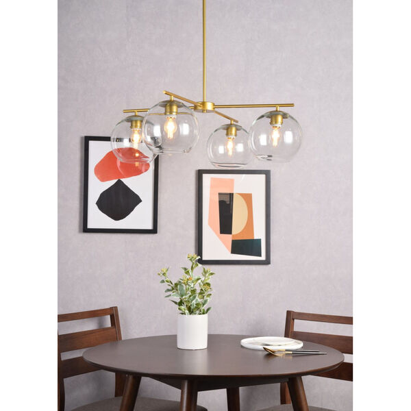 Opus Brass and Clear Four-Light Pendant, image 2