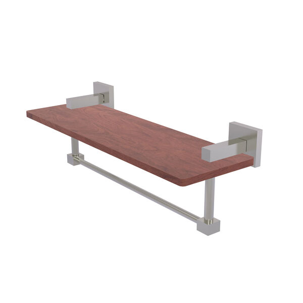 Montero Satin Nickel 16-Inch Solid IPE Ironwood Shelf with Integrated Towel Bar, image 1
