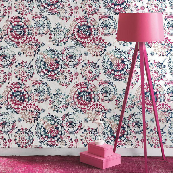 Bohemian Pink and Blue Peel and Stick Wallpaper, image 3