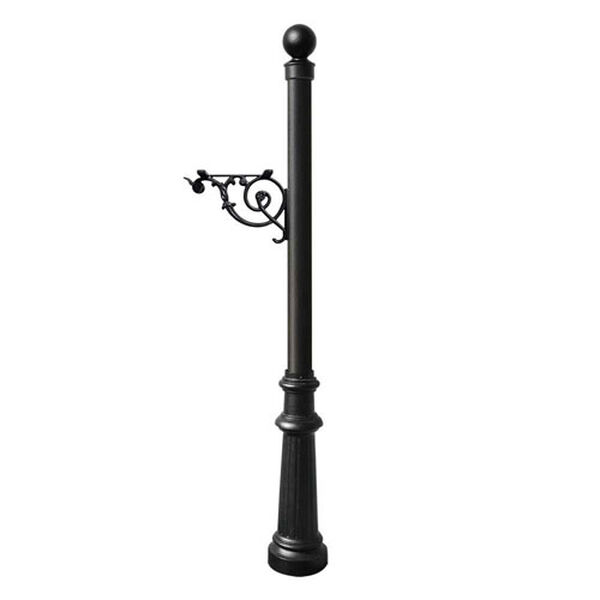 Lewiston Black Post Only with Support Bracket, Decorative Fluted Base and Ball Finial, image 1