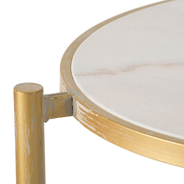 Gold Gold and White Marble End Table, image 3