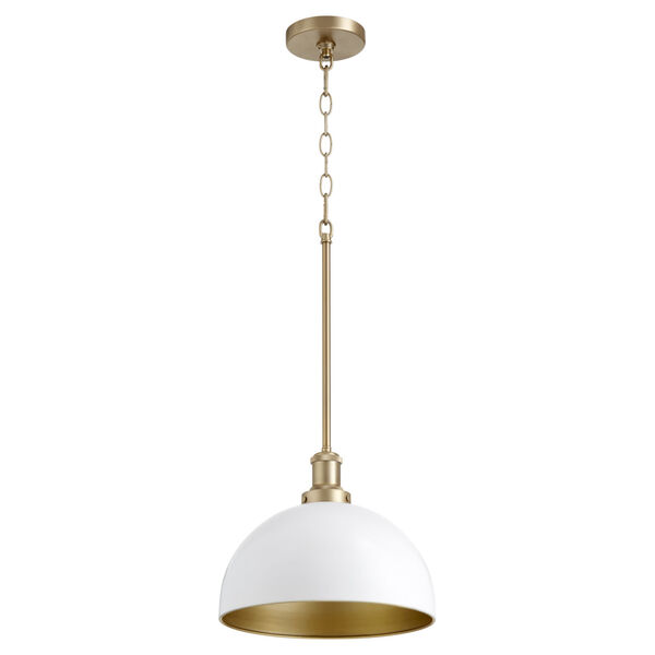 Studio White and Aged Brass One-Light 10-Inch Pendant, image 1