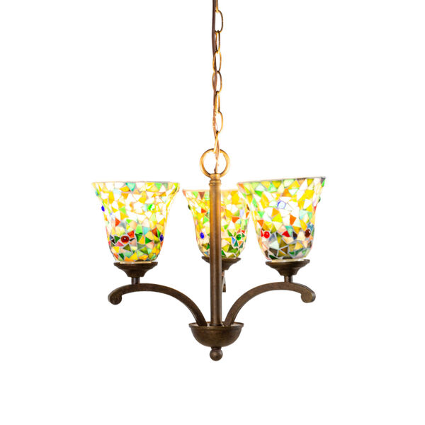 Springdale Antique Gold and Bronze Remy Three-Light Mosaic Art Glass Chandelier, image 1