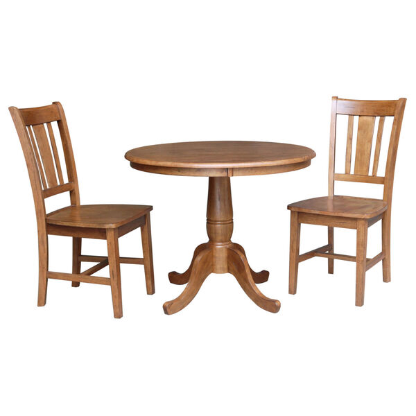 San Remo Distressed Oak 36-Inch Round Top Pedestal Table with Two Chair, Set of Three, image 2