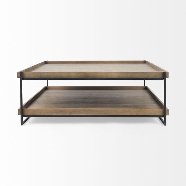 Trey II Brown and Black Rectangular Solid Wood Top Two-Tier Coffee Table, image 2