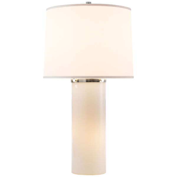 Moon Glow Table Lamp in White Glass with Silk Shade by Barbara Barry, image 1