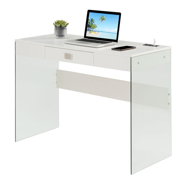 SoHo White Glass Desk with Charging Station, image 3