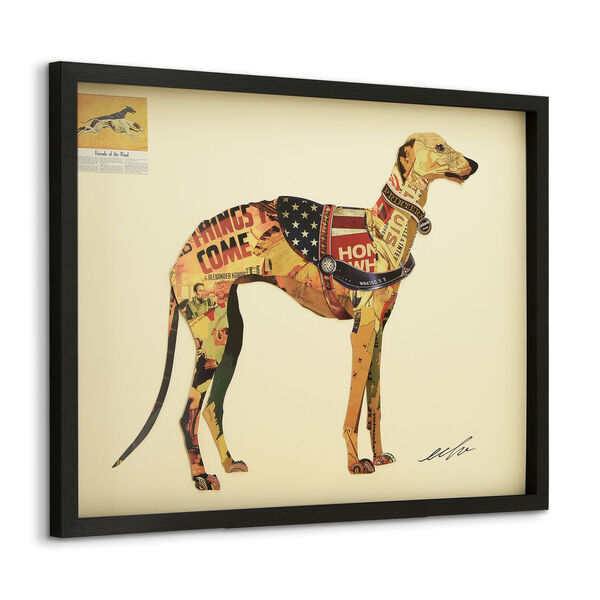 Black Framed Greyhound Dimensional Collage Graphic Glass Wall Art, image 3