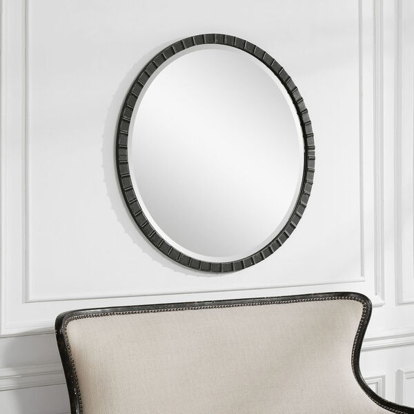 Dandridge Matte Black and Silver Round Mirror, image 1