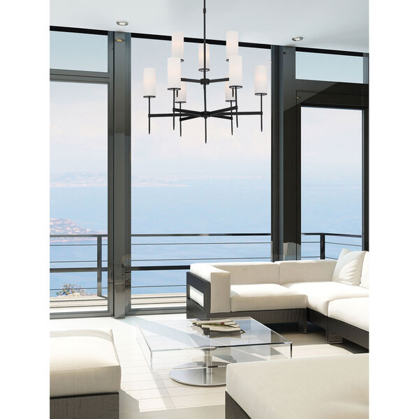 First Avenue Coal Nine-Light Chandelier with Etched White Glass Shade, image 2