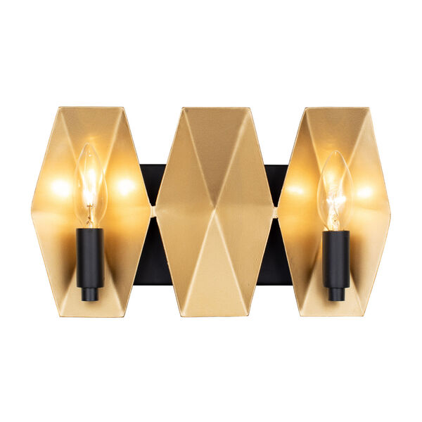 Malone Matte Black and French Gold Two-Light Bath Vanity, image 1