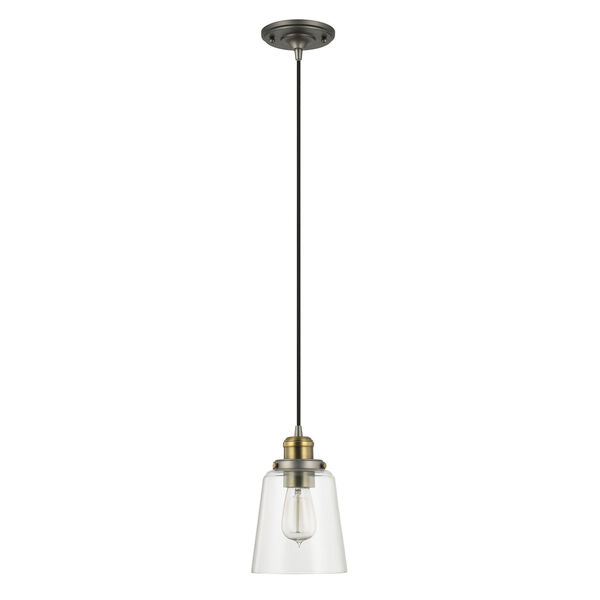 Graphite and Aged Brass One-Light Mini-Pendant with Clear Glass, image 1