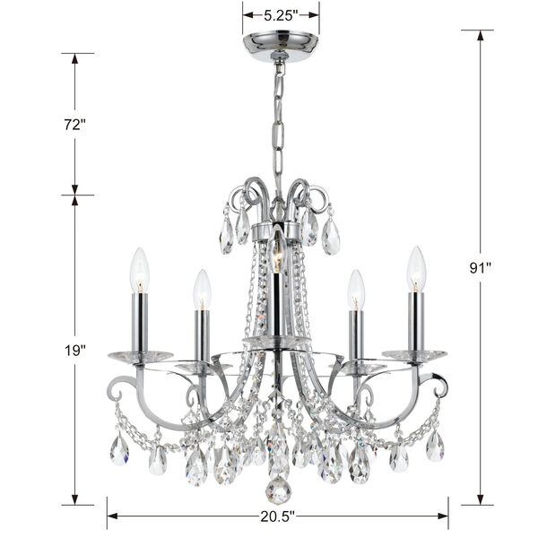 Othello 20-Inch Polished Chrome Five-Light Chandelier, image 6