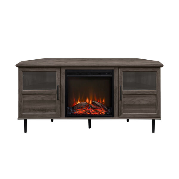 Owen Slate Gray Angled-Side Fireplace Corner TV Stand, image 2
