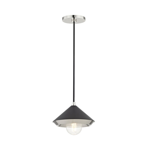 Marnie Polished Nickel 8-Inch One-Light Mini Pendant with Black Shade, image 1