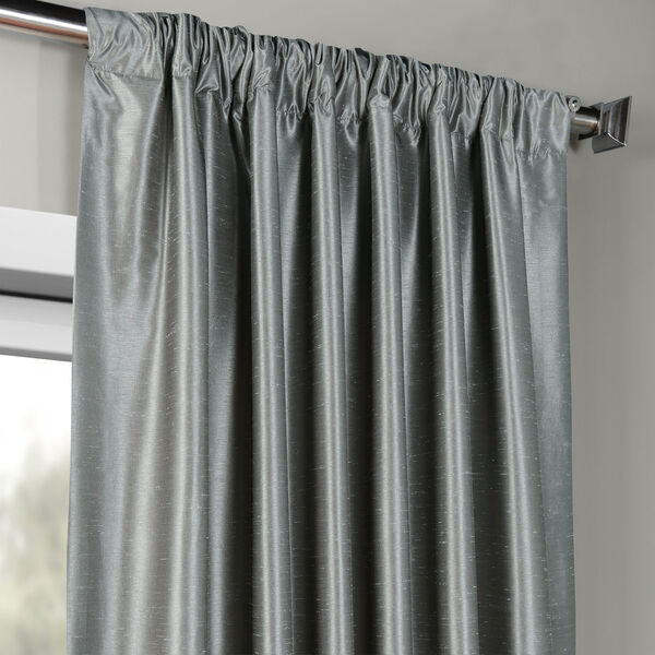 Storm Grey Vintage Textured Faux Dupioni Silk Single Panel Curtain, 50 X 108, image 3