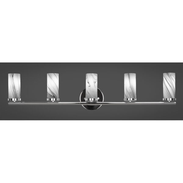 Trinity Chrome Five-Light Bath Vanity with Onyx Swirl Glass, image 2