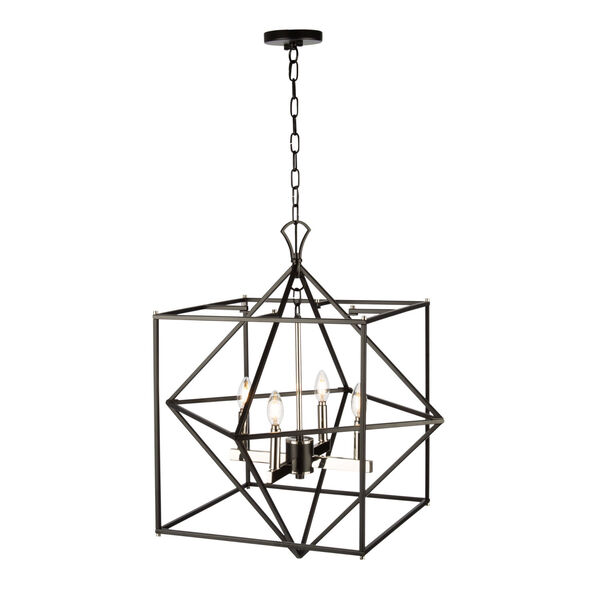 Roxton Matte Black and Polished Nickel Four-Light Chandelier, image 4