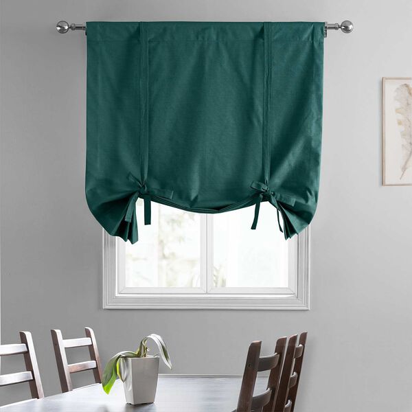 Dark Teal Green Dune Textured Solid Cotton Tie-Up Window Shade Single Panel, image 2