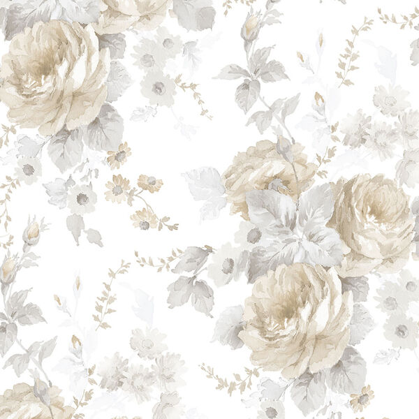 La Rosa Beige and Grey Floral Wallpaper, image 1