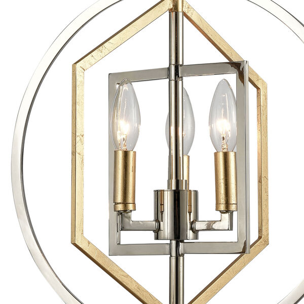 Geosphere Polished Nickel and Parisian Gold Leaf Three-Light Chandelier, image 4