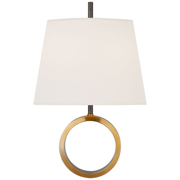 Simone Small Sconce in Bronze and Hand-Rubbed Antique Brass with Linen Shade by Thomas O'Brien, image 1