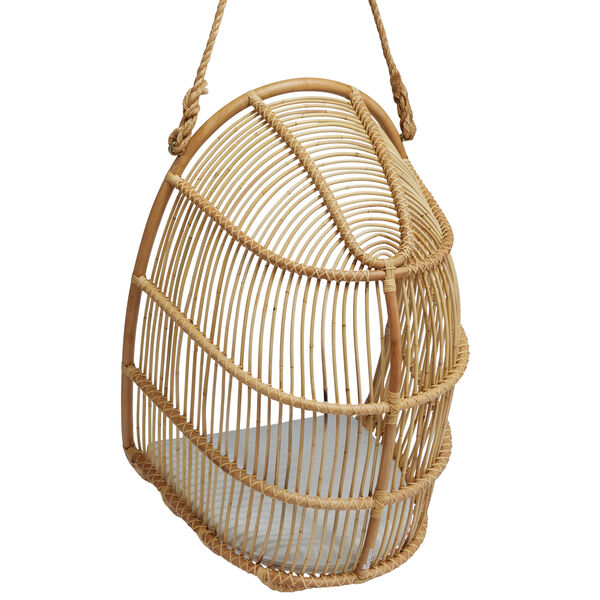 Renoir Natural Rattan Hanging Swing Chair with Tempotest White Canvas Cushion, image 3