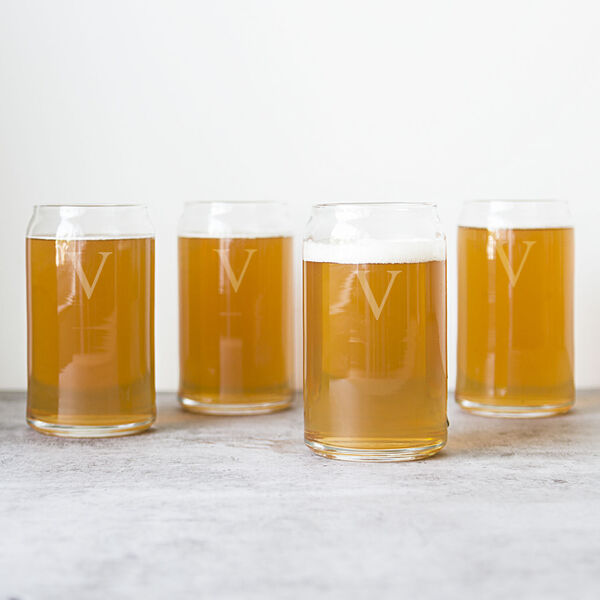 Personalized 16 oz. Craft Beer Can Glasses, Letter V, Set of 4, image 1