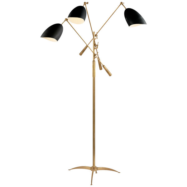 Sommerard Triple Arm Floor Lamp in Hand-Rubbed Antique Brass with Black by AERIN, image 1