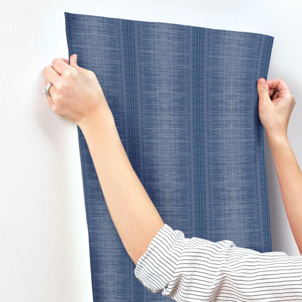 Handpainted  Navy Silk Weave Stripe Wallpaper, image 3