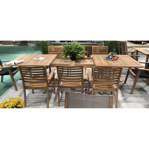 Devon Nature Sand Teak Teak Rectangular Table Outdoor Dining Set with Extension, 9-Piece, image 3