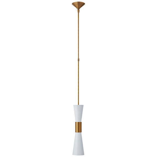 Clarkson Medium Narrow Pendant in Hand-Rubbed Antique Brass and White by AERIN, image 1
