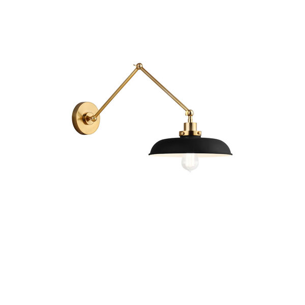 Wellfleet Midnight Black and Burnished Brass One-Light Double Arm Wide Task Sconce, image 2
