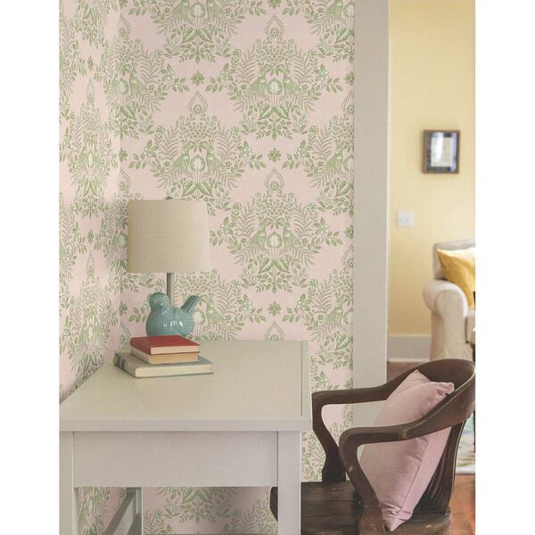 Cottontail Toile Pink and Chartreuse Peel and Stick Wallpaper, image 1