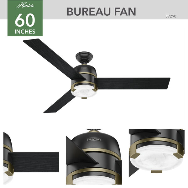 Bureau Matte Black and Modern Brass 60-Inch One-Light LED Adjustable Ceiling Fan, image 4