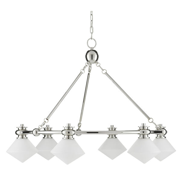 Rycroft Polished Nickel and White Six-Light Chandelier, image 3