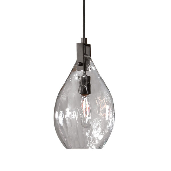Campester Matte Black with Watered Glass One-Light Mini Pendant, image 1