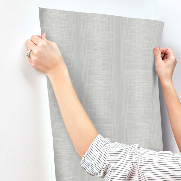 Handpainted  Gray Silk Weave Stripe Wallpaper, image 3