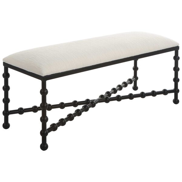 Iron Drops Satin Black and White Cushioned Bench, image 5
