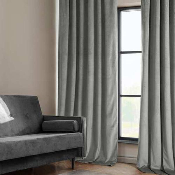 Grey Plush Velvet Single Panel Curtain 50 x 96, image 3